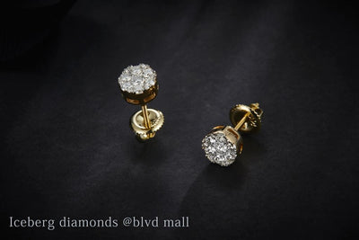 0.588 Ct. Diamond 14 Kt Gold (Yellow). Flower Style Studs Earrings. (Unisex).