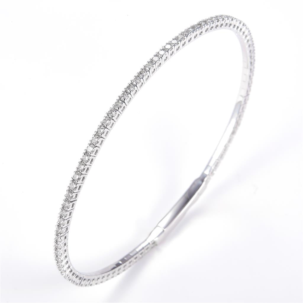 1.54 Ct. Diamond 14 Kt Gold (White). Bangle New Flexible Style Bracelet. (Women). 7 in Long. 1.55 mm Wide