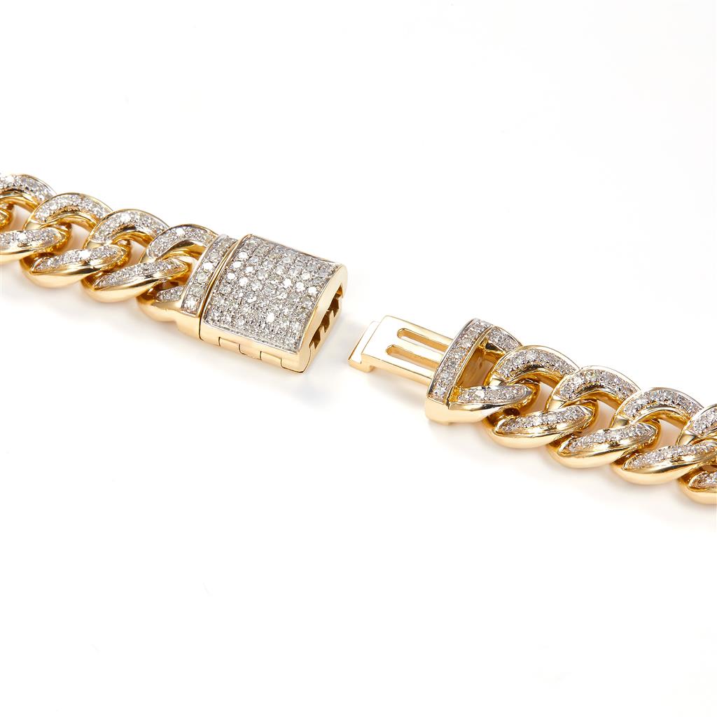 7.44 Ct. Diamond 10 Kt Gold (Yellow). Semi-Solid Cuban Link Chain. (Unisex). 24 in Long. 9.5 mm Wide