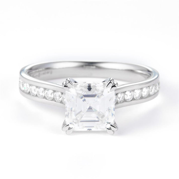 2.27 Ct. Moissanite Sterling Silver (White). Solitaire with Emerald Cut Center Stone Ring. (Women). Size 7.5