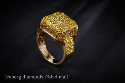 3.091 Ct. Diamond 10 Kt Gold (Yellow). with YELLOW Diamonds Ring. (Men). Size 10
