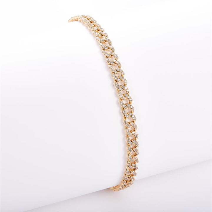2.04 Ct. Diamond 14 Kt Gold (Yellow). Solid Cuban Link Bracelet. (Unisex). 8 in Long. 5 mm Wide