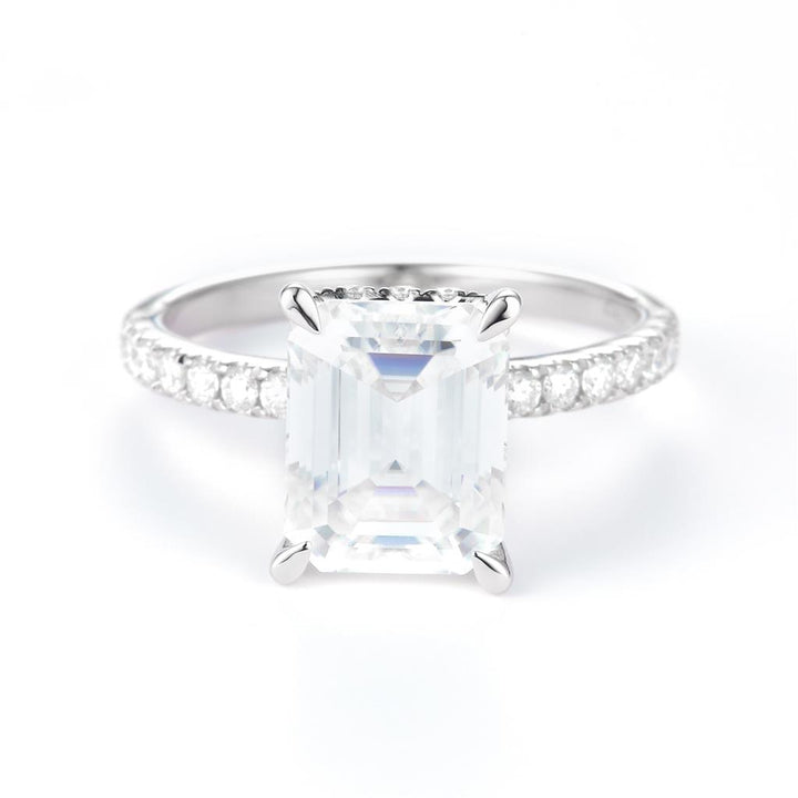 3.777 Ct. Moissanite Sterling Silver (White). Solitaire with Emerald Cut Center Stone Ring. (Women). Size 7.5
