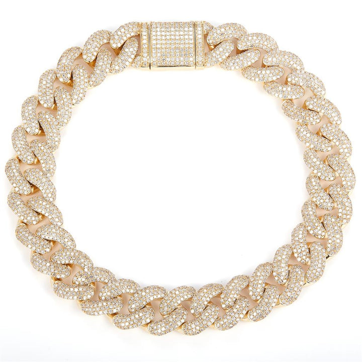 6.11 Ct. Diamond 10 Kt Gold (Yellow). Solid Cuban Link Bracelet. (Men). 8 in Long. 11 mm Wide