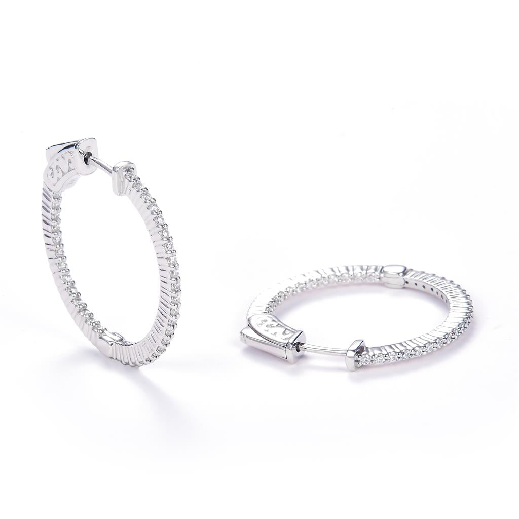 0.45 Ct. Moissanite 14 Kt Gold (White). Hinged Hoop Earrings. (Women).
