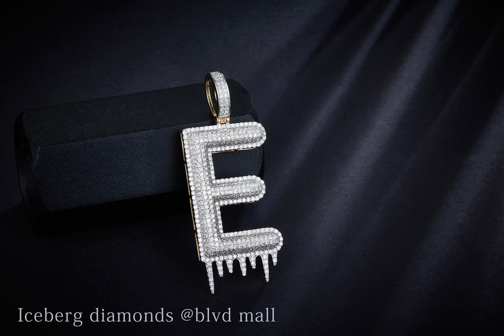 1.644 Ct. Diamond 10 Kt Gold (Yellow). Initial Letter (Alphabet) E with Drip Pendant. (Men).