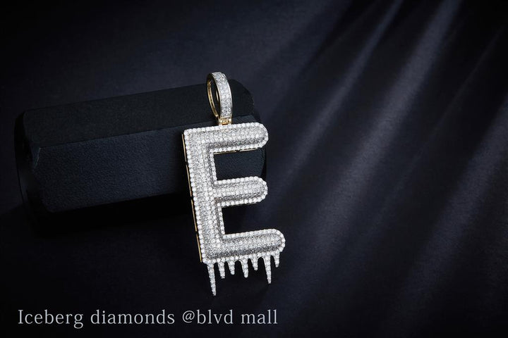 1.644 Ct. Diamond 10 Kt Gold (Yellow). Initial Letter (Alphabet) E with Drip Pendant. (Men).
