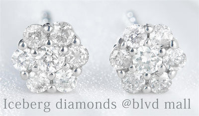 0.16 Ct. Diamond 14 Kt Gold (White). Flower Style Studs Earrings. (Unisex).