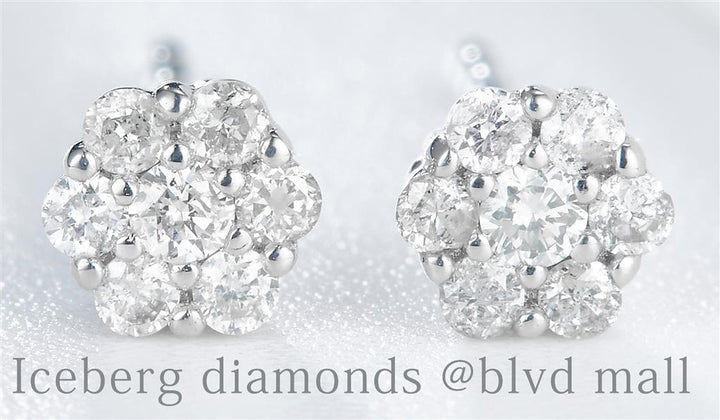 0.17 Ct. Diamond 10 Kt Gold (White). Flower Style Studs Earrings. (Unisex).