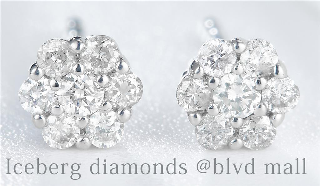 0.17 Ct. Diamond 10 Kt Gold (White). Flower Style Studs Earrings. (Unisex).