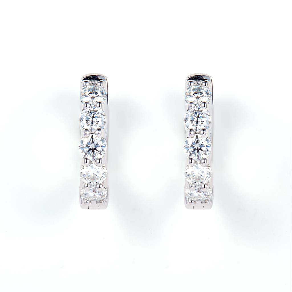 0.98 Ct. Moissanite 14 Kt Gold (White). Hinged Hoop Earrings. (Women).