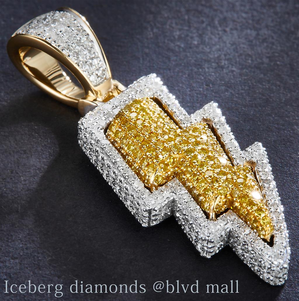 1.429 Ct. Diamond 14 Kt Gold (Yellow). Lightning Bolt with Yellow & White Diamonds Pendant. (Unisex).