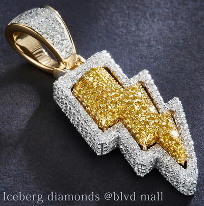1.429 Ct. Diamond 14 Kt Gold (Yellow). Lightning Bolt with Yellow & White Diamonds Pendant. (Unisex).