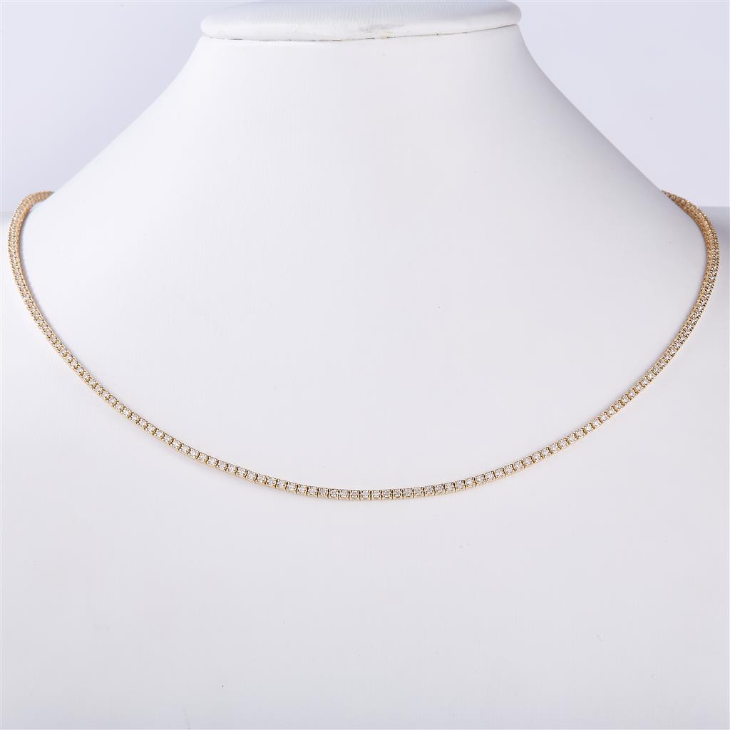 5.17 Ct. Diamond 14 Kt Gold (Yellow). Tennis Chain. (Unisex). 17 in Long. 1.6 mm Wide