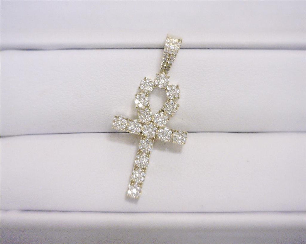 Yellow gold diamond Ankh cross small pendant
