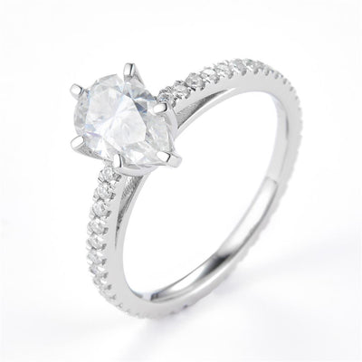 1.708 Ct. Moissanite Sterling Silver (White). Solitaire with Pear Cut Center Stone Ring. (Women). Size 7.5