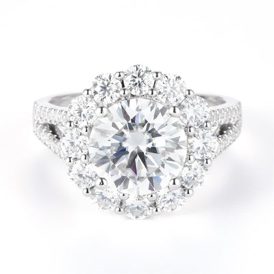 5.15 Ct. Moissanite Sterling Silver (White). Halo Style Solitaire Ring. (Women). Size 7.5