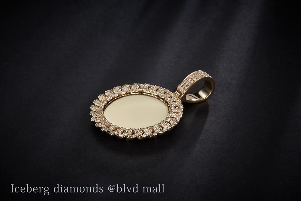 0.422 Ct. Diamond 14 Kt Gold (Yellow). Customizable Picture Pendant with Diamond Bezel (cuban link style) Pendant. (Unisex).