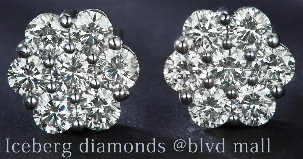 1.741 Ct. Diamond 14 Kt Gold (White). Flower Style Studs Earrings. (Unisex).