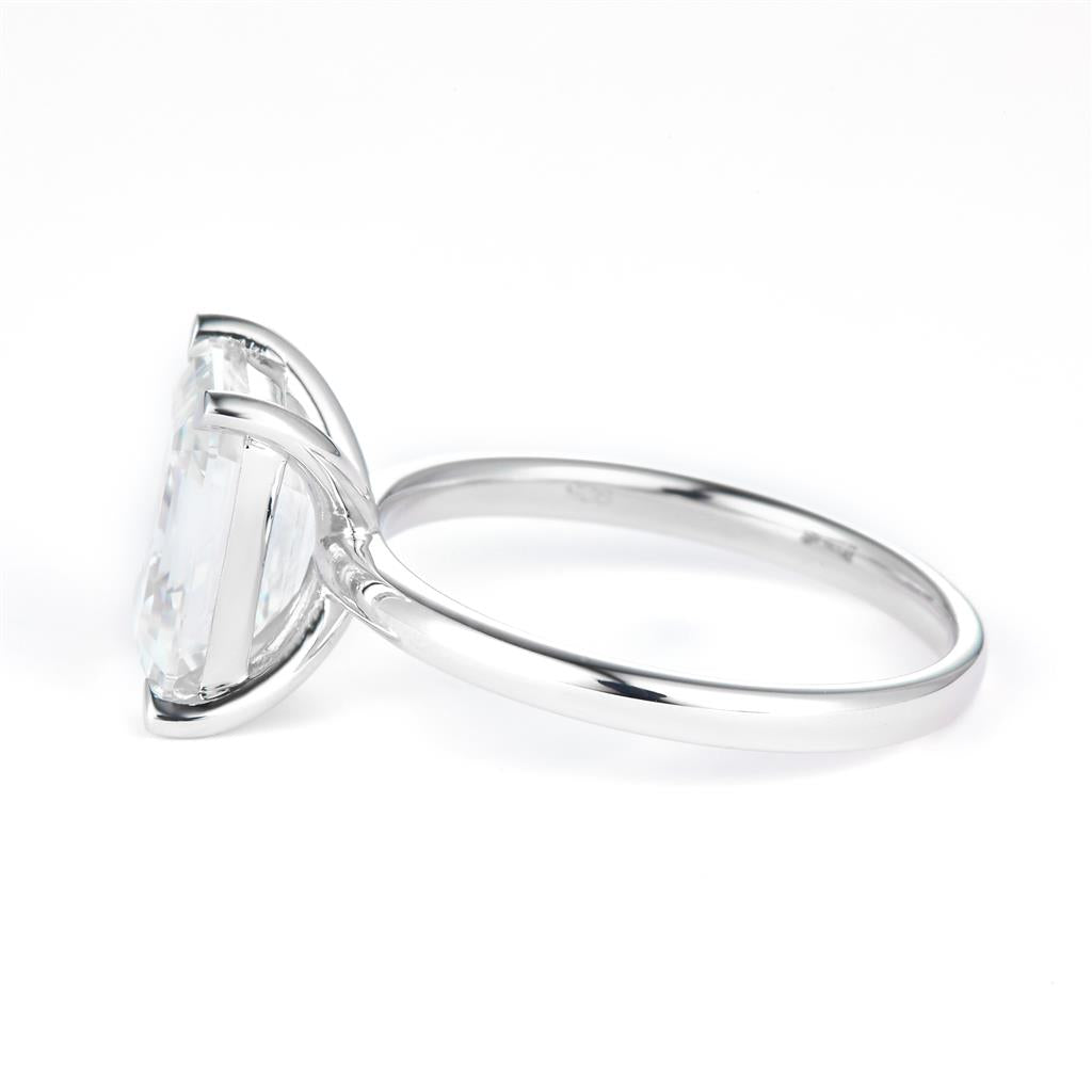 3.27 Ct. Moissanite Sterling Silver (White). Solitaire with Emerald Cut Center Stone Ring. (Women). Size 7.5
