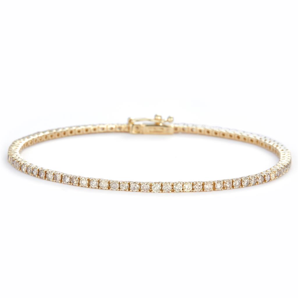 2.163 Ct. Diamond 10 Kt Gold (Yellow). TENNS Bracelet. (Unisex). 7 in Long. 1.9 mm Wide