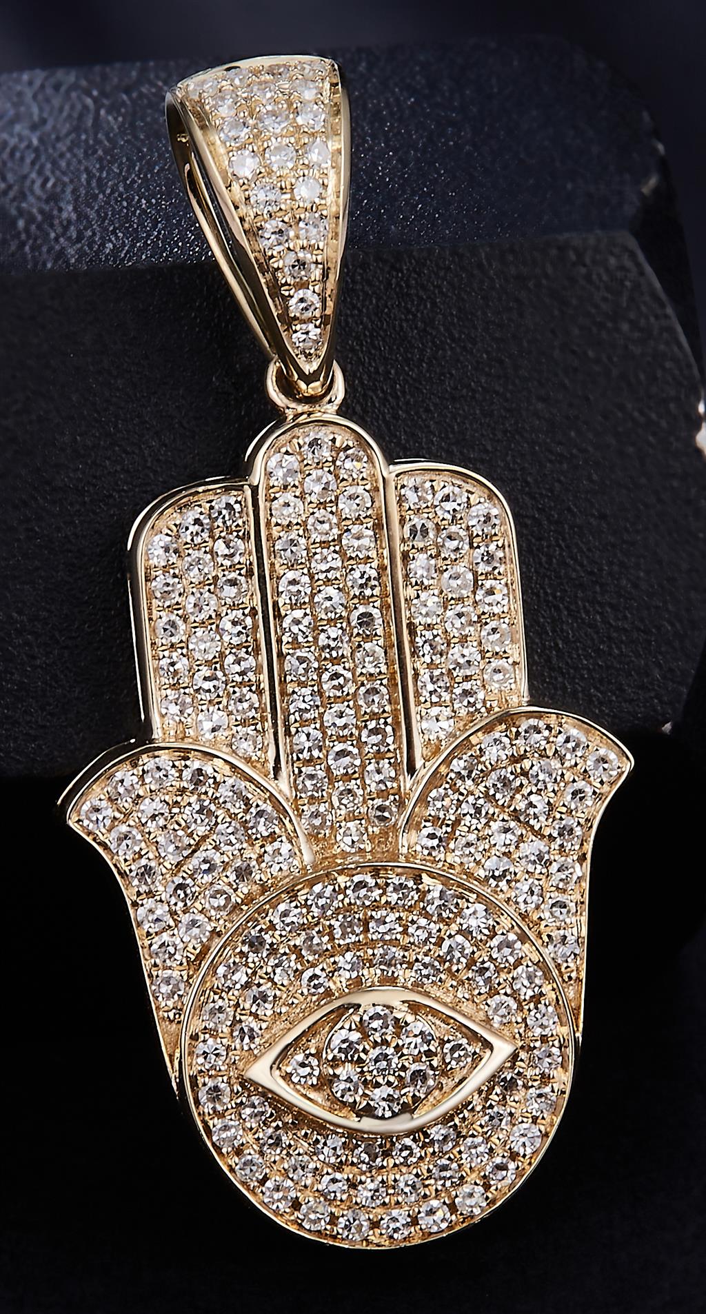 0.836 Ct. Diamond 10 Kt Gold (Yellow). Khamsa Pendant. (Unisex).
