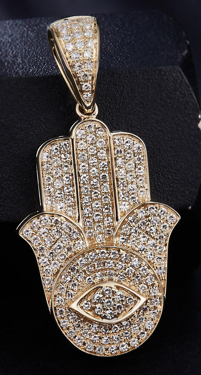 0.836 Ct. Diamond 10 Kt Gold (Yellow). Khamsa Pendant. (Unisex).