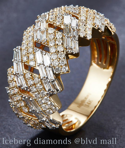 1.759 Ct. Diamond 14 Kt Gold (Yellow). Square Cuban Link Style with Baguettes Ring. (Men). Size 10