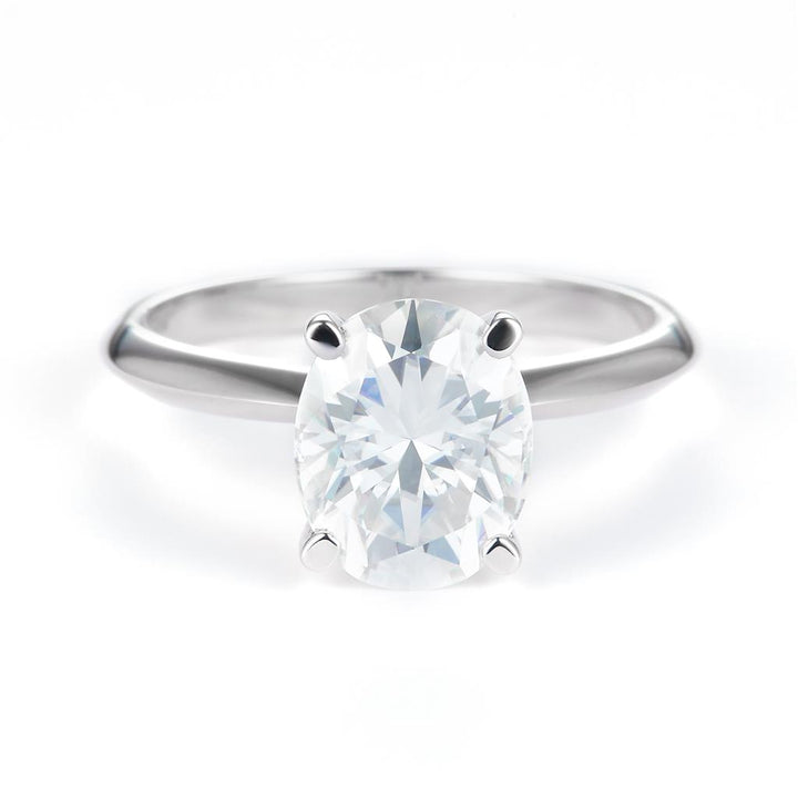 2.826 Ct. Moissanite Sterling Silver (White). Solitaire with Oval Cut Center Stone Ring. (Women). Size 7.5