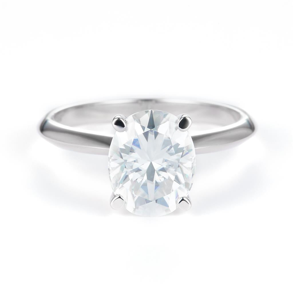 2.826 Ct. Moissanite Sterling Silver (White). Solitaire with Oval Cut Center Stone Ring. (Women). Size 7.5