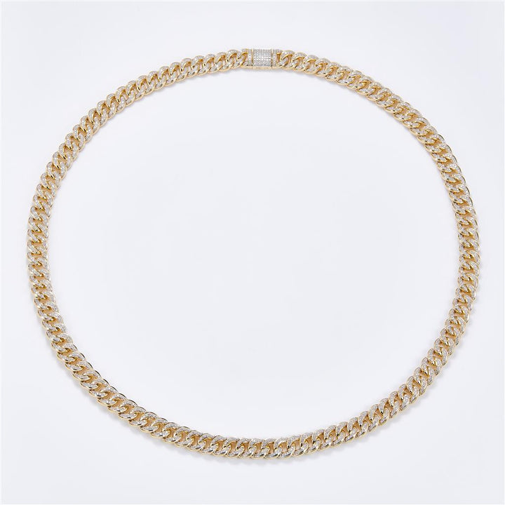 7.44 Ct. Diamond 10 Kt Gold (Yellow). Semi-Solid Cuban Link Chain. (Unisex). 24 in Long. 9.5 mm Wide