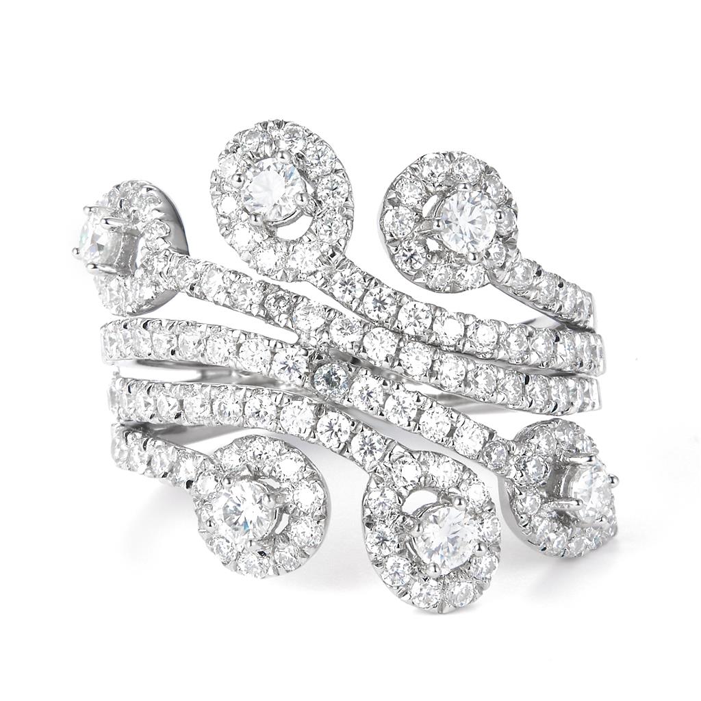 1.78 Ct. Moissanite Sterling Silver (White). Multi-Row Ring. (Women). Size 7