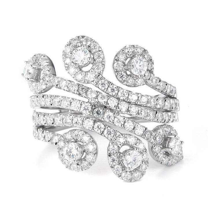 1.78 Ct. Moissanite Sterling Silver (White). Multi-Row Ring. (Women). Size 7