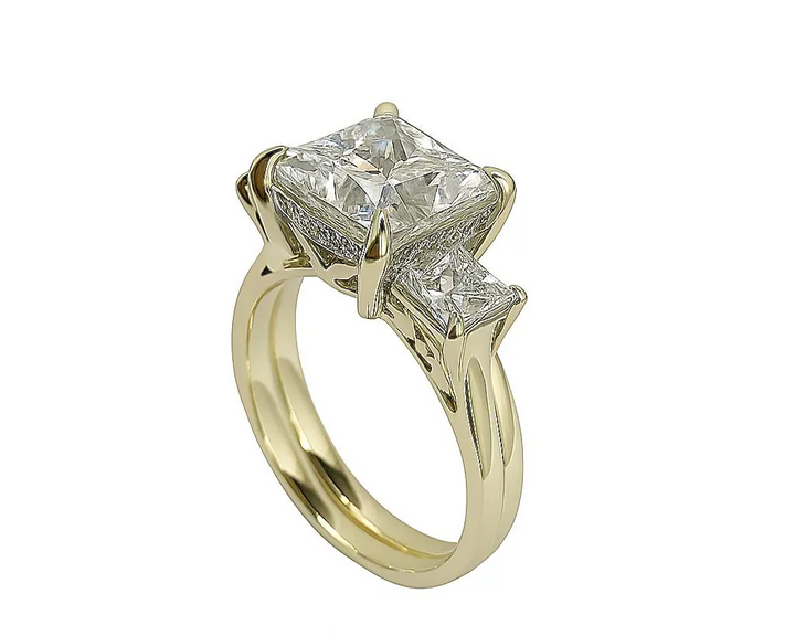 3.9 Ct. Diamond 10 Kt Gold (White). Princess Cut Ring. (Women). Size 7