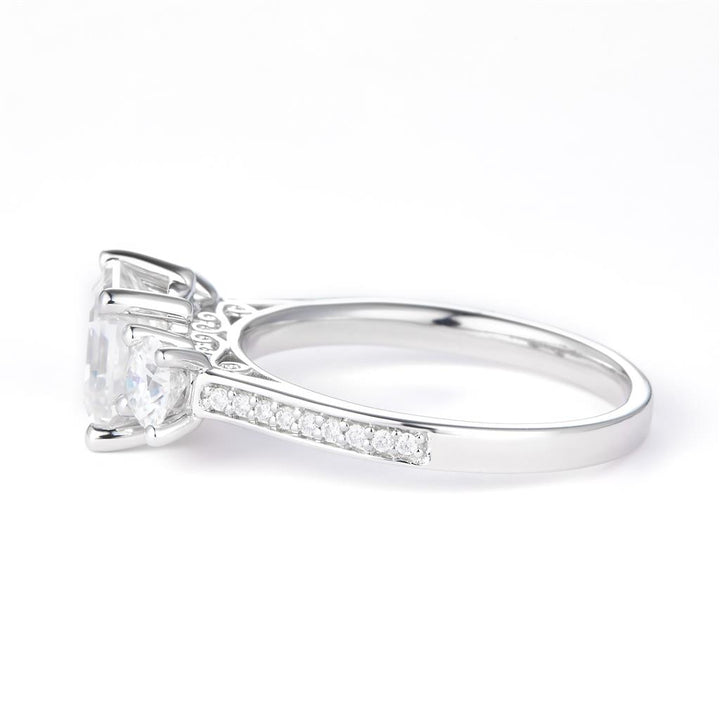 2.7 Ct. Moissanite Sterling Silver (White). 3-Stone Style with Asscher Cut Center Stone Ring. (Women). Size 7.5