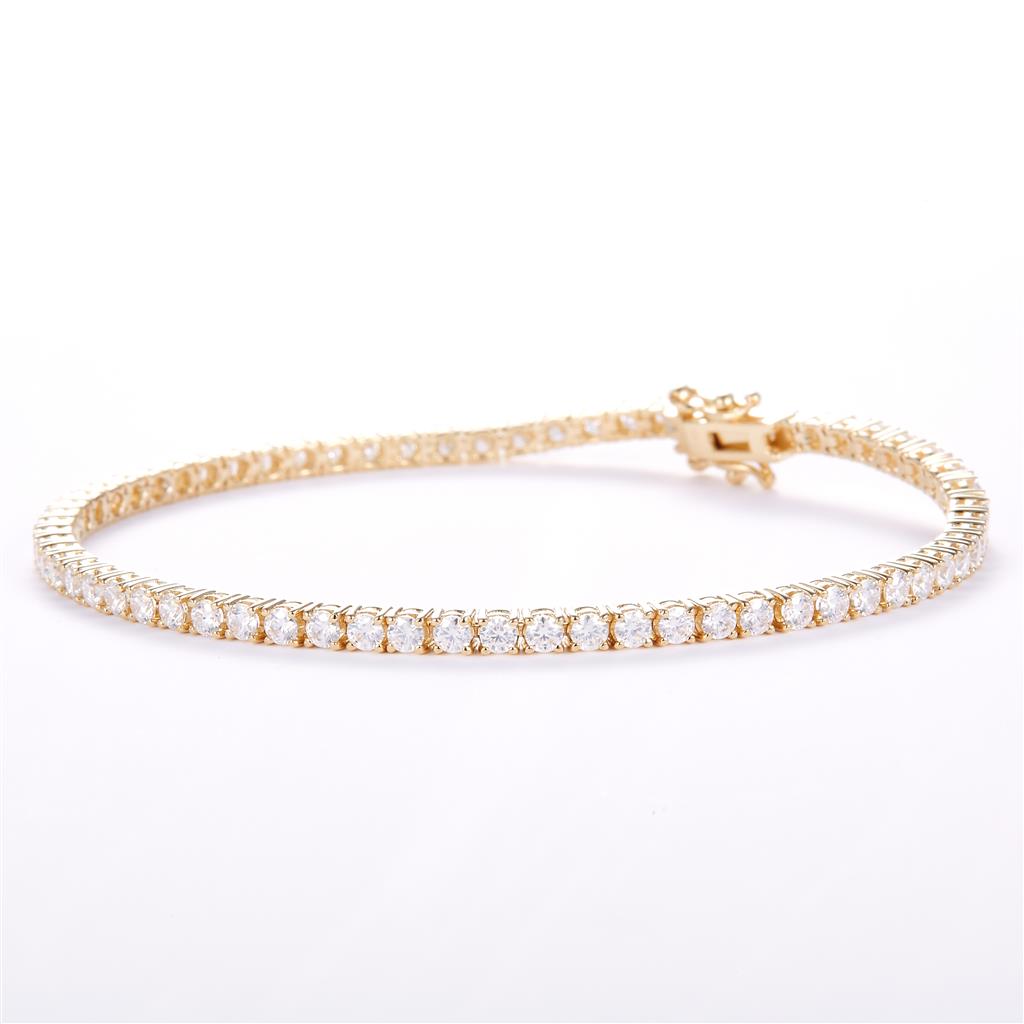 3.257 Ct. Moissanite 14 Kt Gold (Yellow). Tennis Bracelet. (Unisex). 7 in Long. 2.4 mm Wide