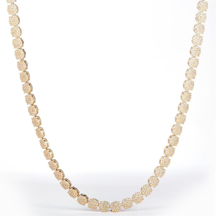 12.52 Ct. Diamond 10 Kt Gold (Yellow). Tennis Necklace Flower Style Chain. (Unisex). 22 in Long. 7.5 mm Wide