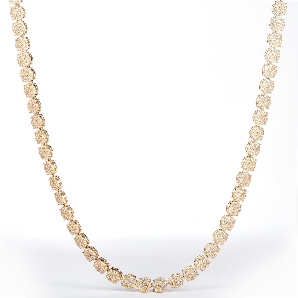 12.52 Ct. Diamond 10 Kt Gold (Yellow). Tennis Necklace Flower Style Chain. (Unisex). 22 in Long. 7.5 mm Wide