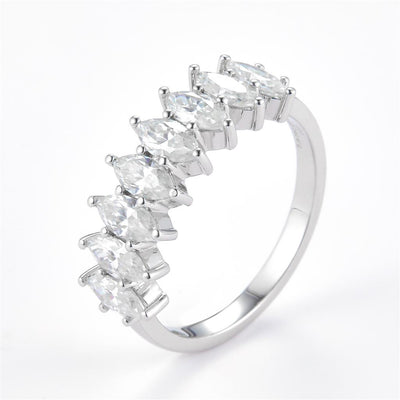 1.69 Ct. Moissanite Sterling Silver (White). Marquise Cut Stones Ring. (Women). Size 7.5