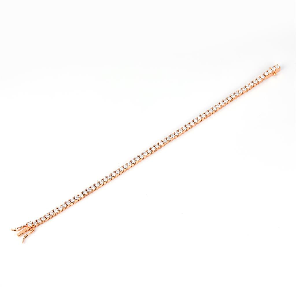 3.06 Ct. Moissanite. Sterling Silver (Rosé). Rose Gold Plated Tennis Bracelet. (Women). 7 in Long. 3 mm Wide