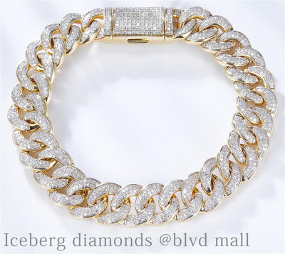 3.58 Ct. Diamond 10 Kt Gold (Yellow). Semi-Solid Cuban Link Bracelet. (Men). 8 in Long. 12.5 mm Wide