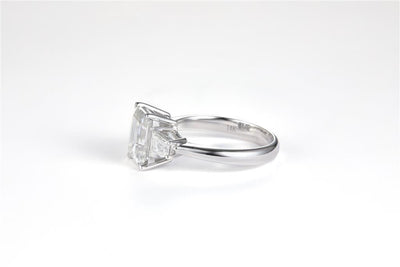 3.15 Ct. Moissanite 14 Kt Gold (White). with Emerald Cut Center Stone Ring. (Women). Size 7.5