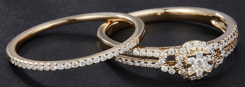 0.357 Ct. Diamond 14 Kt Gold (Yellow). Womens Engagement + Wedding Band Wedding Set. Size 7.5