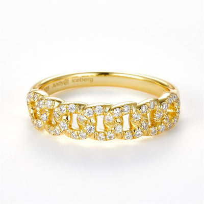 0.28 Ct. Moissanite Sterling Silver (Yellow). Cuban Chain Style Band Ring. (Women). Size 7.5