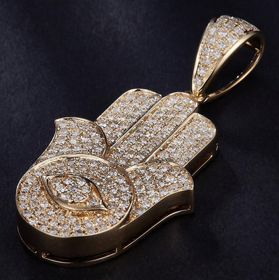 0.836 Ct. Diamond 10 Kt Gold (Yellow). Khamsa Pendant. (Unisex).