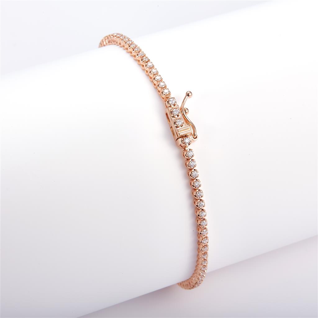 0.82 Ct. Moissanite 14 Kt Gold (Rosé). Tennis Bracelet. (Unisex). 7 in Long. 1.8 mm Wide