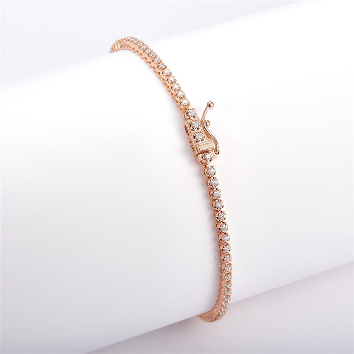0.82 Ct. Moissanite 14 Kt Gold (Rosé). Tennis Bracelet. (Unisex). 7 in Long. 1.8 mm Wide