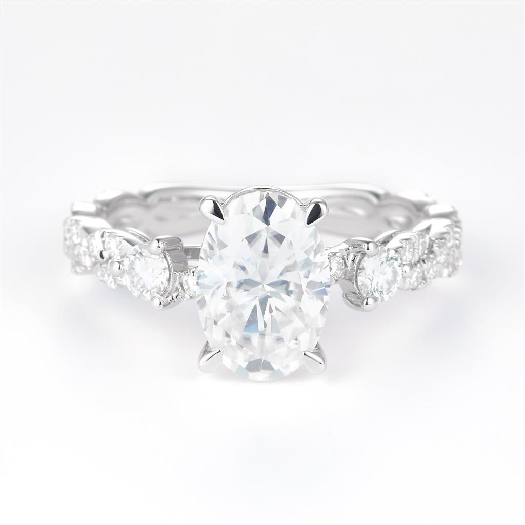 2.96 Ct. Moissanite Sterling Silver (White). Solitaire with Oval Center Ring. (Women). Size 7.5