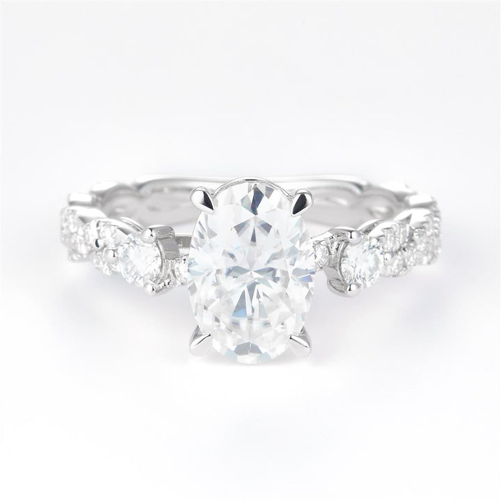 2.96 Ct. Moissanite Sterling Silver (White). Solitaire with Oval Center Ring. (Women). Size 7.5