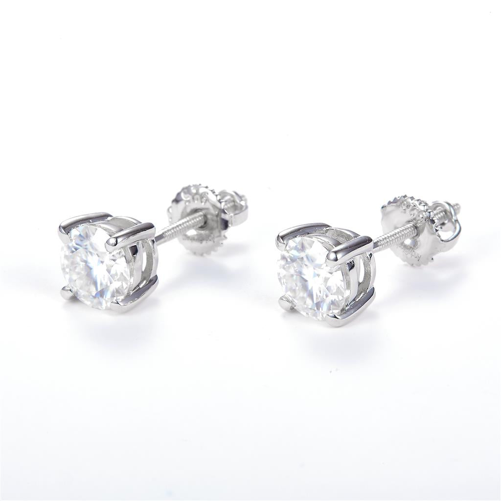 1.14 Ct. Moissanite Sterling Silver (White). Solitaire Studs Earrings. (Unisex).